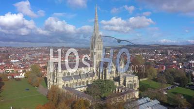 Salisbury And Salisbury Cathedral, Salisbury, Wiltshire, England - Video Drone Footage