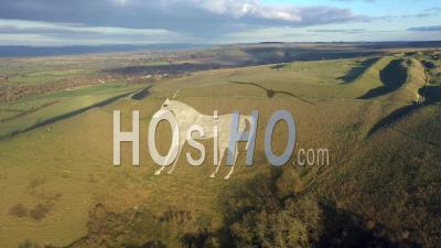Aerial View Of The Famous White Horse, Westbury, Wiltshire, England - Video Drone Footage