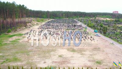 2022 - Shocking Aerial Of Vast Acres Of Fresh Graves In The Cemetery In Irpin (kyiv) Ukraine Following Russian Aggression - Video Drone Footage