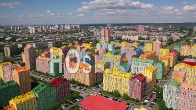 2022 - Aerial Over Colorful Comfort Town Condominium Apartment Complex In Kyiv, Kiev, Ukraine - Video Drone Footage