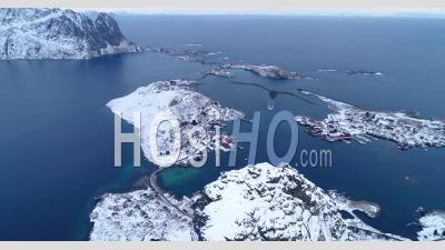 An Aerial View Shows The Snow-Covered Lofoten Islands Of Norway - Video Drone Footage