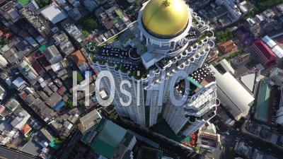 A Bird's-Eye-View Shows The Sky Bar Atop The State Tower In Bangkok, Thailand - Video Drone Footage