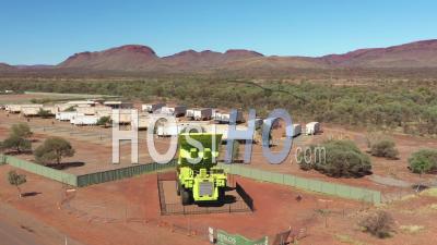 2021 - Excellent Aerial Shot Of A Retired Mining Truck In The Desert Of Paraburdoo, Australia - Video Drone Footage