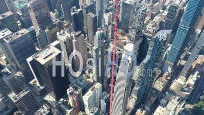 Aerial Of A Thin Skyscraper Under Construction On West 57th Street In New York City, New York - Video Drone Footage
