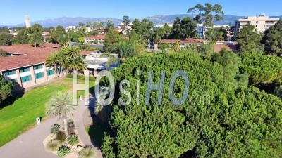 Aerial Of The University Of California Santa Barbara Ucsb College Campus, Along Beach And Lagoon - Video Drone Footage