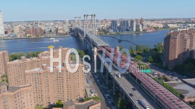 Very Good Aerial Of The Williamsburg Bridge Connecting New York City And Brooklyn Over The East River - Video Drone Footage