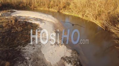 2020 - Aerial Over The Comite River And Muddy Waters And Sandbars Near Baton Rouge, Louisiana - Video Drone Footage