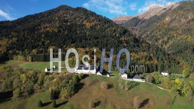 Abbey Of Tamié, In Savoie In Autumn, Viewed From Drone