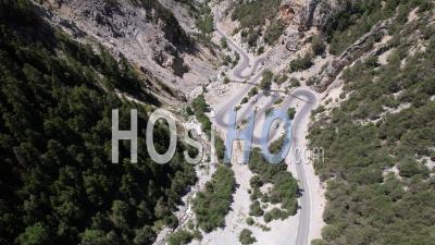 Mountain Road In Queyras, Hautes-Alpes, France, Viewed From Drone