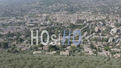 Manosque, Ruins Of The Donjon Of The Ancient Castle Of The Counts Of Provence, Mont D'or Hill And Its Olive Trees, Alpes-De-Haute-Provence, France - Video Drone Footage