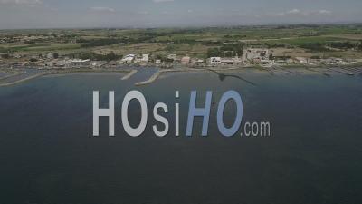 Thau Pond Near Marseillan, Oyster Farming, Shellfish Farmers, Herault, France - Video Drone Footage