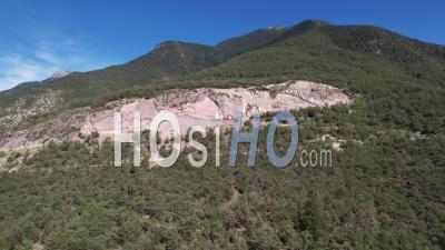 Pink Marble Quarry (limestone With Ammonites) Of Guillestre, Hautes-Alpes, France, Viewed From Drone