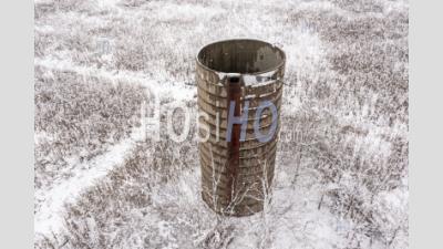 Old Silo In Winter On Michigan Farm - Aerial Photography