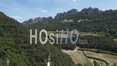 The Dentelles De Montmirail, Mountain Range That Marks The Western Limit Of The Monts De Vaucluse, Vaucluse, France, Viewed From Drone