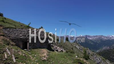 Italian Blockhouse On The Nevachaise Ridge, Piemont, Italy, Viewed From Drone