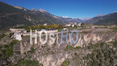 Fortress Of Mont-Dauphin (unesco Heritage, Vauban) From The Plateau De La Chalp In Guillestre, Hautes-Alpes, France, Viewed From Drone