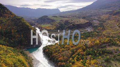 Glacial Rock Of Chateauroux-Les-Alpes, Durance Valley, Hautes-Alpes, France - Drone Point Of View