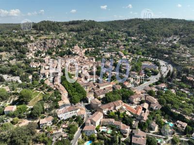 Troglodyte Rock And Caves Of Cotignac Village, Var, France - Aerial Photography