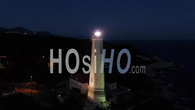 Lighthouse Of Saint-Jean-Cap-Ferrat And Peninsula At Night,J Drone Aerial Footage