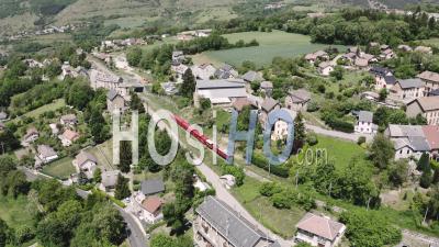 Aerial View Of The Little Train Of La Mure - Video Drone Footage