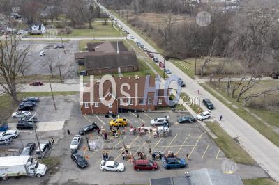 Church Distributes Easter Hams To Those In Need - Aerial Photography