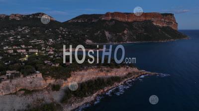 Calanques National Park, Cassis Village, Its Port And The Grande Beach Sea By Night, Bouches-Du-Rhone, France - Aerial Photography