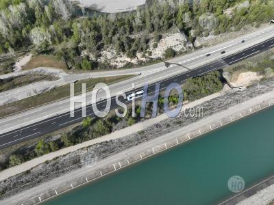 Saint Paul Les Durance, The Edf Canal And The A51 Motorway And The D952, The Durance River, Bouches-Du-Rhone, France - Aerial Photography