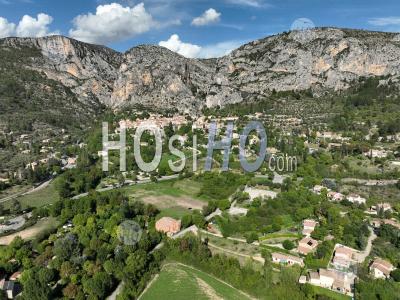 Verdon Regional Nature Park, Moustiers-Sainte-Marie, Labelled Les Plus Beaux Villages De France, Alpes-De-Haute-Provence, France - Aerial Photography