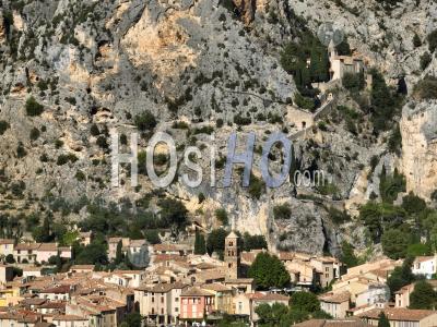 Verdon Regional Nature Park, Moustiers-Sainte-Marie, Labelled Les Plus Beaux Villages De France, Alpes-De-Haute-Provence, France - Aerial Photography