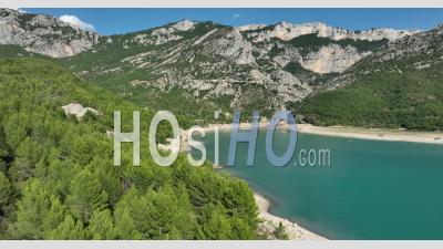 Lower Water Levels In The Lake Sainte Croix, Verdon Regional Nature Park, Var, France During The 2022 Drought,Var, France - Video Drone Footage