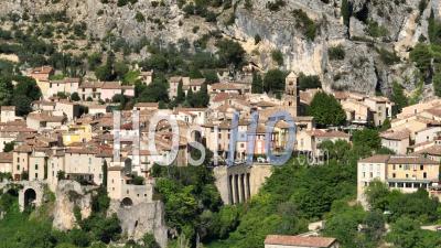 Verdon Regional Nature Park, Moustiers-Sainte-Marie, Labelled Les Plus Beaux Villages De France, Alpes-De-Haute-Provence, France - Video Drone Footage