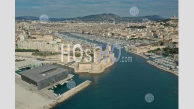 Marseille, General View With The Mucem, Museum Of European And Mediterranean Civilisations, By Architects Rudy Ricciotti And R. Carta, The Villa Méditérranée, The Fort Saint Jean And The Old Port, Bouches-Du-Rhone, France - Aerial Photography