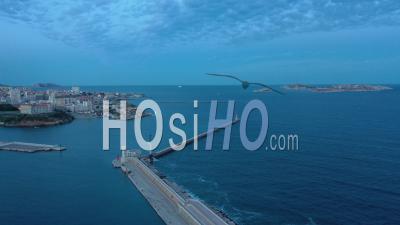 Marseille, Sainte Marie Lighthouse, Euromediterranean Area, Grand Port Maritime, Digue Du Large, Bouches-Du-Rhone, France - Video Drone Footage