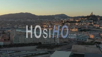 Marseille, General View With The Mucem, Museum Of European And Mediterranean Civilisations, By Architects Rudy Ricciotti And R. Carta, The Villa Méditérranée, The Fort Saint Jean And The Old Port, Bouches-Du-Rhone, France - Video Drone Footage