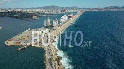 Marseille, Euromediterranean Area, Grand Port Maritime, Digue Du Large, Bouches-Du-Rhone, France - Video Drone Footage