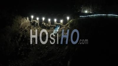 Roya Valley, Fontan, Former Railway Station And Railway Track By Night, Alpes-Maritimes, France - Video Drone Footage