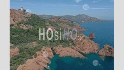 Aerial View Of Cornice Of The Esterel, Saint-Raphael, Coastal Cliffs And Semaphore Of Cap Dramont, Var, France - Aerial Photography