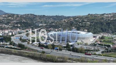 Nice Allianz Riviera Stadium, Var Plain Eco-Valley, Saint Isidore District, Alpes-Maritimes, France - Video Drone Footage