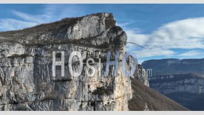 Vercors Regional Natural Park From The Caverns Of Choranche, Panorama On The Presles Cliffs, Drome, France - Video Drone Footage