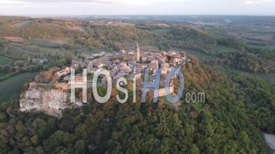 Aerial View Of Puycelsi, Medieval Town In Winter, France - Video Drone Footage