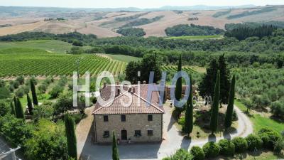 Beautiful Countryside Yard In Toscana Sorrounded By Toscana Typical Fields In Italy - Video Drone Footage