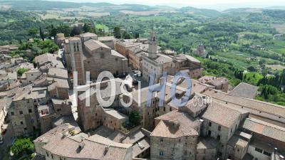 Aerial Beautiful View Of The Old Montepulciano Town In Toscana Italy - Video Drone Footage