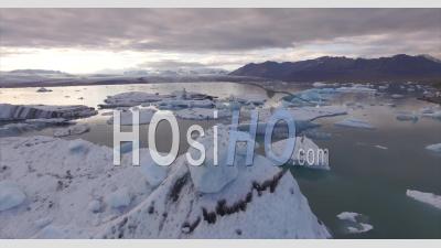 Sunset Over Jokulsarlon Glacier Lagoon 02 - Video Drone Footage