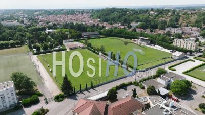 Sports Field In The Town Of Beaurepaire In France Filmed In Aerial View, Bievre, French - Video Drone Footage