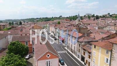 Aerial View Of A Street In The Center Of The Town Of Beaurepaire In France - Video Drone Footage