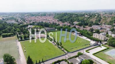 Sports Field In The Town Of Beaurepaire Filmed In Aerial View - Video Drone Footage