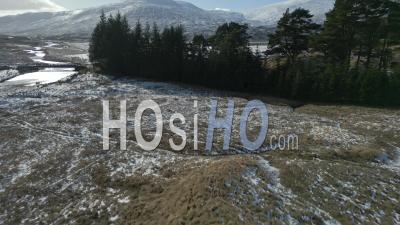 Loch Garry During Winter With Snow-Capped Mountains In The Background - Video Drone Footage