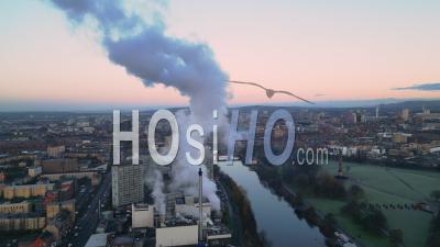 River Clyde At Dawn Strathclyde Distillery On The River Clyde At Dawn In Winter With Glasgow Green And The City Centre In The Background Winter With The Glasgow Southside In The Background - Video Drone Footage