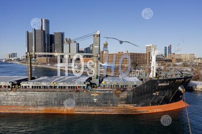 Ship Runs Aground In Detroit River - Aerial Photography