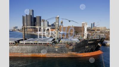 Ship Runs Aground In Detroit River - Aerial Photography